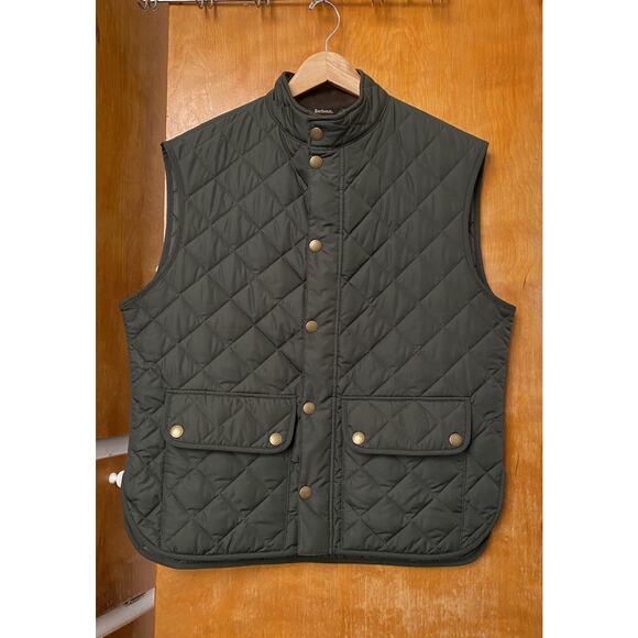 Barbour Men's Olive Green Lowerdale Quilted Gilet Full Zip Vest Size XXL - Picture 2 of 8